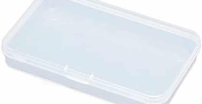 AKOAK Clear Polypropylene Rectangle Mini Storage Containers Box with Hinged Lid for Card,Accessories,Crafts,Learning Supplies,Screws,Drills,Battery,4.8″ x 2.9″ x 0.67″,Pack of 4
