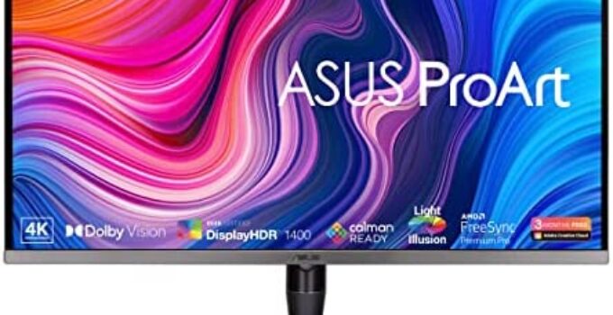 ASUS ProArt Display 32” 4K HDR Professional Monitor (PA32UCG-K) – UHD (3840 x 2160), Mini-LED IPS, Dolby Vision, 1600nits, 120Hz, 10-bit, 98% DCI-P3, Calman Ready, Thunderbolt 3, HDMI2.1, w/Calibrator