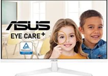 ASUS VY279HE-W 27” 1080P Monitor – White, Full HD, 75Hz, IPS, Adaptive-Sync/FreeSync, Eye Care Plus, Color Augmentation, Rest Reminder, Antibacterial Surface, HDMI, VGA, Frameless, VESA Wall Mountable