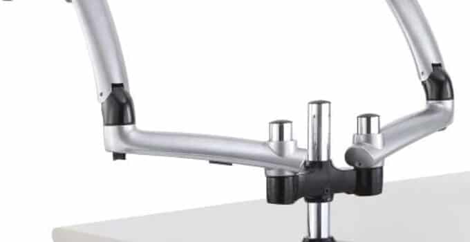 Cotytech Dual Apple Desk Mount Spring Arm Grommet Base – Silver (DM-GS2A-G)