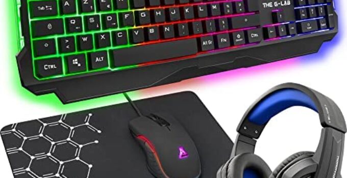 G-LAB Combo Argon E – 4-in-1 Gaming Bundle – Backlit QWERTY Gamer Keyboard, 3200 DPI Gamer Mouse, Gaming Headset, Non-Slip Mouse Pad – PC PS4 PS5 Xbox One Gamer Pack