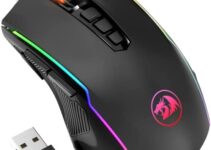Gaming Mouse Wireless, Redragon Rechargeable PC Gaming Mice with 8000 DPI, RGB Backlit Programmable Ergonomic Wireless Gaming Mouse with Fire Button, 70Hrs for Windows, Mac Gamer, Black