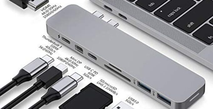 HyperDrive Mac USB C Hub Adapter, Sanho USB Type C Multi-port Hub MacBook Pro 2020 2019-2016, MacBook Air 8-in-2 Dongle w Thunderbolt 3, USB-C 100W PD, 4K HDMI, MiniDP, microSD/SD Card Reader, 2xUSB A