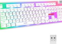 KOLMAX K10 Wireless Gaming Keyboard,Rechargeable 2.4G Transparent Case RGB Backlit with PBT Ball Keycap,Ergonomic Wireless Keyboard with Mechanical Feeling 104 Keys for PC Mac Win Gaming Office White