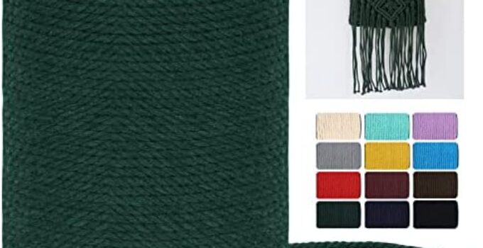 Macrame Cord 4mm x 328Yards (984Feet), Colored Natural Macrame Rope – 3 Strands Twisted Colorful Macrame Cotton Cord for Wall Hanging, Plant Hangers, Gift Wrapping and Wedding Decorations, Dark Green
