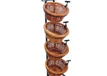 Mobile Merchandisers K1430-4B-MB 4-Tier 4 Round Willow Basket Display with Sign Frame and Sign Clips