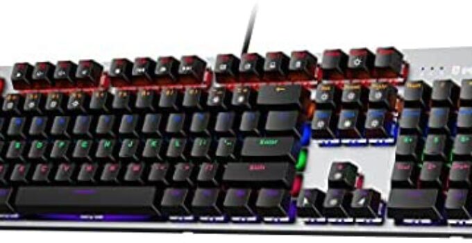 Punkston TK104 Mechanical Gaming Keyboard with Metal Panel, RGB Rainbow Backlit, 104 Keys Anti-Ghosting, PC Gaming Wired Keyboard (Blue Switch)