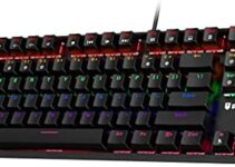 Punkston TK87 Mechanical Gaming Keyboard, RGB Rainbow LED Backlit TKL 87 Keys Anti-Ghosting PC Gaming Wired Keyboard for Windows/Mac (Red Switch, Black)
