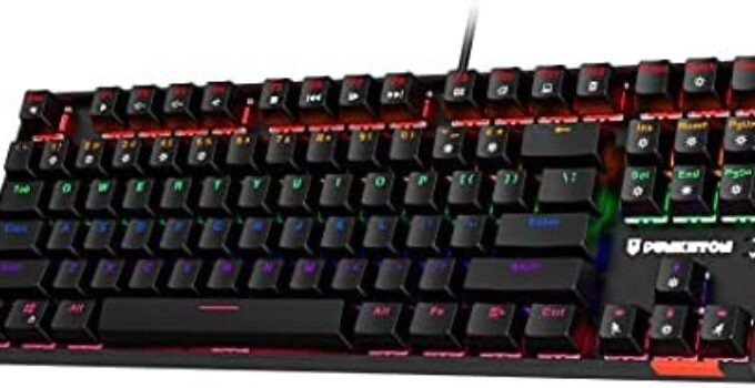 Punkston TK87 Mechanical Gaming Keyboard, RGB Rainbow LED Backlit TKL 87 Keys Anti-Ghosting PC Gaming Wired Keyboard for Windows/Mac (Red Switch, Black)
