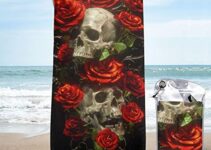 Quick Dry Towel Skull and Roses Beach Towel Microfiber Quick Dry Sand Free Towel Travel Beach Towels with Pocket for Women Men Lightweight Beach Towel Pool Swimming Gym Travel Gift