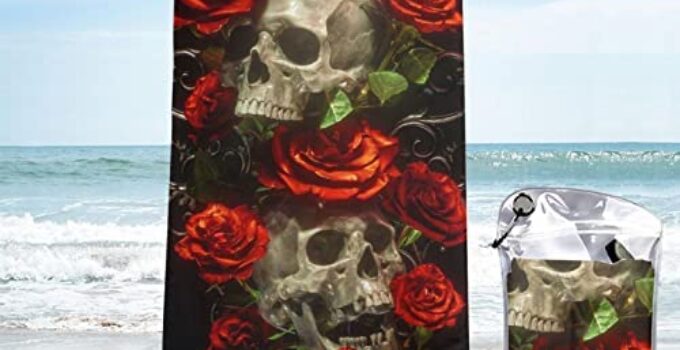 Quick Dry Towel Skull and Roses Beach Towel Microfiber Quick Dry Sand Free Towel Travel Beach Towels with Pocket for Women Men Lightweight Beach Towel Pool Swimming Gym Travel Gift