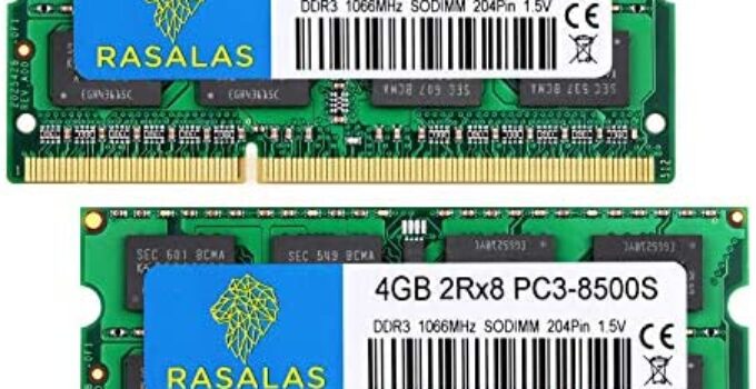 Rasalas 8GB Kit (2 x 4GB) PC3-8500 DDR3 1066 Mhz 1067 MHz 8500s SODIMM RAM Laptop Memory Upgrade for MacBook, MacBook Pro, iMac, Mac Mini Late 2008, Early/Mid/Late 2009, Mid 2010 204-Pin Notebook