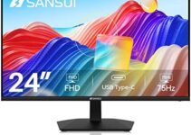 SANSUI Computer Monitor-24 inch 1080p FHD PC Monitor with USB Type-C, Built-in Speakers Earphone, Ergonomic Tilt Eye Care VA Screen LED Display 75Hz with HDMI VGA for Home Office (ES-24F1)