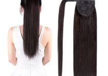 Winsky 14″ Human Hair Ponytail Extension Wrap Around – Dark Brown Silky Straight Pony Tail Real 100% Real Hair Extensions for Women (14 Inch #2, 80gram)