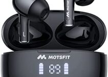 Wireless Earbuds Bluetooth Stereo Earphones with Microphone, Motsfit IPX6 Waterproof, 35H Playtime, Sport Noise Cancelling Earbuds with Charging Box, Deep Bass Headphones in Ears for iPhone/Android