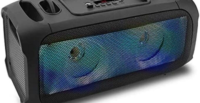 Wireless Portable Bluetooth Boombox Speaker – 120W Rechargeable Boom Box Speaker Portable Barrel Loud Stereo System – Flashing LED, FM Radio/Aux/MP3/USB Flash Drive/Micro SD, & 1/4 in – Pyle PPHP42B