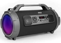 Wireless Portable Bluetooth Boombox Speaker – 500W Rechargeable Boom Box Speaker Portable Barrel Loud Stereo System With AUX Input, USB/SD, 1/4″ In, Fm Radio, 4″ Subwoofer, DJ Lights – Pyle PBMKRG155