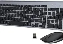 Wireless Keyboard and Mouse Combo, 2.4G USB Compact Full Size Keyboard and Mouse Wireless Set Ultra-Thin Slim Design for Windows, Computer, Desktop, PC, Notebook, Laptop (Black Grey)