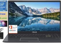 2021 Flagship ASUS Laptop 15.6″ Thin Light Laptop Computer, 15.6″ FHD Display, Intel Celeron N4020 (up to 2.8GHz),4GB RAM, 128GB eMMC,Webcam,WiFi, Backlit Keyboard，Microsoft 365,Win10 S+Marxsol Cables