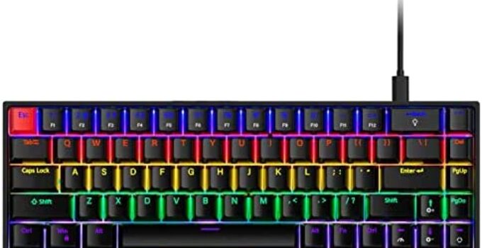 68 Keys Wired Compact Mechanical Gaming Keyboard with Audible Click Sound Blue Switches, TEWELL Rainbow Backlit Portable Computer Keyboard for Windows Gaming PC