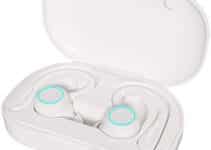 APEKX True Wireless Earphones with Charging Case IPX 7 Waterproof Over Ear Bluetooth Headphones Built-in Mic Deep Bass Headset for Sport Running – White