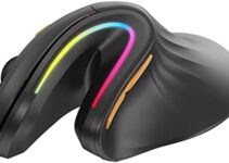 Bluetooth Ergonomic Vertical Mouse, ProtoArc EM11 Wireless Rechargeable Ergo Mouse, RGB Optical Vertical Mice with 3 Adjustable DPI, 3-Device Connection for Windows/Mac/Android
