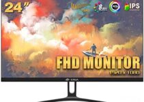 CRUA 24″ Monitor, IPS FHD(1920x1080P) 75HZ, 99% sRGB Color Gamut Professional Computer Monitor, PCMonitors with Low Blue Light 178° Wide View, 3-Sided Narrow Bezel and VESA Mountable(HDMI, VGA)-Black