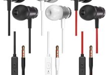 Earphones 3 Pack in-Ear Headphones with Microphone,3.5mm Wired Earbuds for iOS and Android Smartphones, Laptops, MP3, Gaming, Walkman(Black+White+Red)