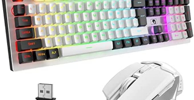 FELICON Rechargeable 2.4G Wireless Keyboard and Mouse Combo Suspended Keycap Mechanical Feel Backlit Gaming Keyboard & Mouse Adjustable Breathing Lamp for Laptop Computer and Mac