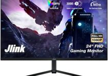 Gaming Monitor, Jlink 24 Inch Full HD Computer Monitor, 1920x1080P 165Hz 106% RGB 1ms Computer Display with HDMI DP 3.5mm Audio Ports, HDR Low Blue Light Anti-Glare IPS Screen with Freesync, Tiltable