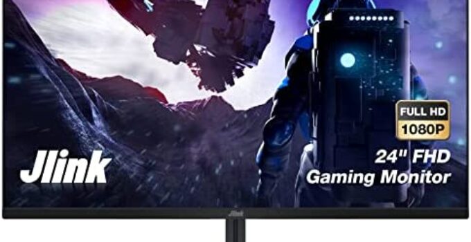 Gaming Monitor, Jlink 24 Inch Full HD Computer Monitor, 1920x1080P 165Hz 106% RGB 1ms Computer Display with HDMI DP 3.5mm Audio Ports, HDR Low Blue Light Anti-Glare IPS Screen with Freesync, Tiltable