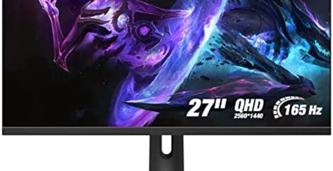 Gaming Monitor – Jlink 27 inch 165Hz 1ms 1440P QHD (2560×1440) 106% sRGB Computer Monitor, Frameless 2K VA Display Support FreeSync HDR with HDMI/DP, Tilt/Height/Pivot Adjustable Stand, VESA Mountable