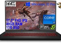 MSI Katana GF76 17 Gaming Laptop 17.3″ FHD IPS 144Hz Display 11th Gen Intel 8-Core i7-11800H 40GB RAM 1TB SSD GeForce RTX 3050 Ti 4GB Backlit Keyboard USB-C Nahimic Win10 Pro Black + HDMI Cable