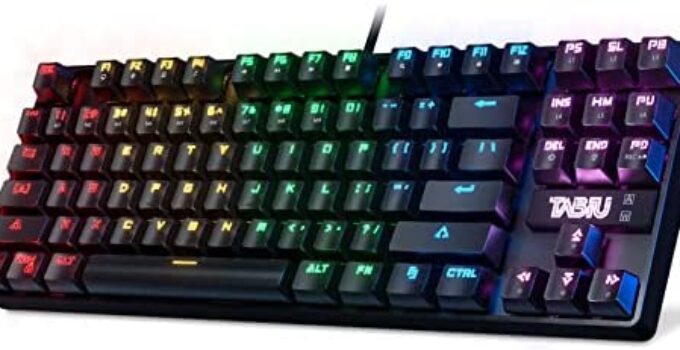 Mechanical Gaming Keyboard RGB LED Rainbow Backlit Wired Keyboard, Classic Black Compact 87 Key, Wired Keyboard for Windows Gaming PC (RGB Backlit Black)