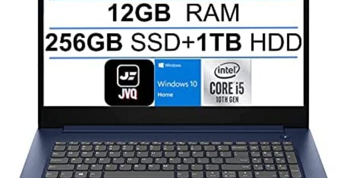 Newest Lenovo IdeaPad 17.3″ HD+ Laptop Computer, Intel Quad-Core i5-1035G1(Up to 3.6GHz Beat i7-8550U), 12GB DDR4 RAM, 256GB SSD+1TB HDD, Webcam, WiFi 5, HDMI, Windows 10, Abyss Blue+JVQ MP