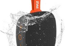 Pyle Portable & Durable Bluetooth Mini Loud Speaker – TWS Stereo, Strong bass, Wireless Streaming, IPX7 Waterproof, Supports Micro SD/TF/AUX for Office/Home/Outdoor/Sports, Calls Handsfree – PCLSB1BK