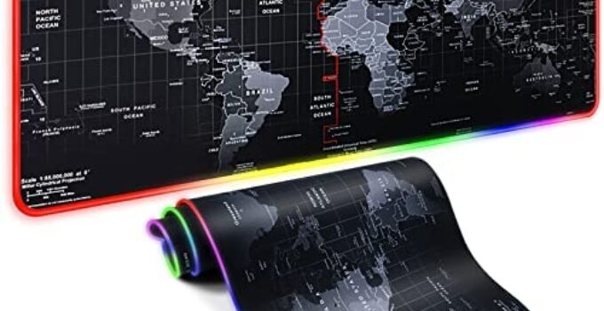 RGB Gaming Mouse Pad with World Map, Extra Large Extended Soft LED Mouse Pad, 7 Static Modes and 4 Dynamic Modes,Waterproof Surface,Anti-Slip Rubber Base, Computer Keyboard Mouse Mat(31.5×11.8 Inch)