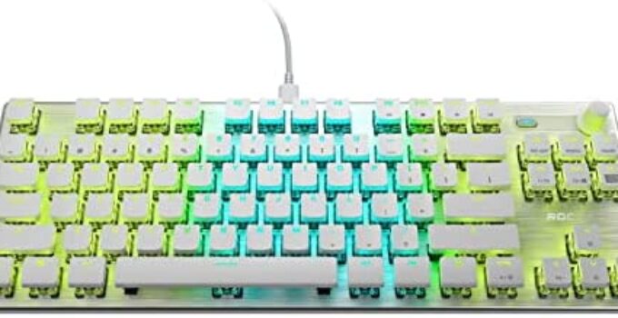 ROCCAT Vulcan TKL Pro PC Gaming Keyboard, Linear Optical Titan Switch, AIMO RGB Lighting, Tenkeyless Mechanical Feel Speed Keystroke, Low Profile Ergonomic Design for Wrist Rest Support, White