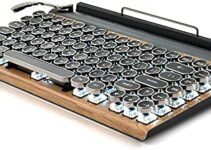 Retro Typewriter Keyboard, 7KEYS Electric Typewriter Vintage with Upgraded Mechanical Bluetooth 5.0,Multi Devices Connection Classical Wooden,Punk Round Keys for Desktop PC/Laptop Mac/Phone