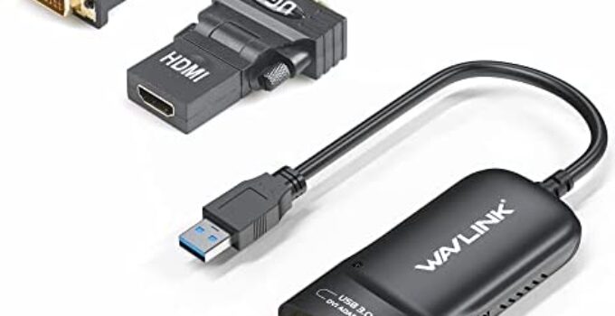 Wavlink USB 3.0 to HDMI/DVI/VGA Universal Video Graphics Adapter with Audio Port Supports up to 6 Monitor displays, 2048×1152 External Video Card Adapter Support Windows & Chrome OS