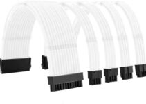 White Sleeved Cables 35CM PSU Extension Cable Kit Modular PSU Cables ATX Power Supply 18AWG ATX Extra-Sleeved 24-PIN 8-PIN PCI-E (6+2) EPS (4+4) 5 Pack with Power Combs
