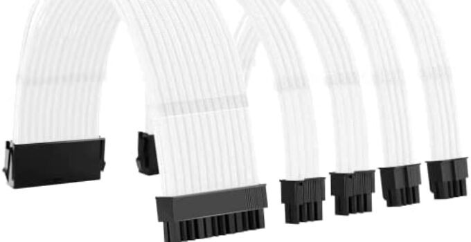 White Sleeved Cables 35CM PSU Extension Cable Kit Modular PSU Cables ATX Power Supply 18AWG ATX Extra-Sleeved 24-PIN 8-PIN PCI-E (6+2) EPS (4+4) 5 Pack with Power Combs
