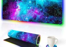 RGB Gaming Mouse Pad Extended, AIMSA Large Led Mousepads Non-Slip Rubber Base with 14 Lighting Modes, Computer Keyboard Mat Soft Desk pad Waterproof 35.4 x 15.8 inches, Galaxy Nebula Universe