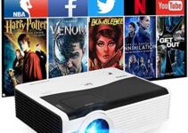 6200LM WiFi Bluetooth Projector Wireless HD Movies Projector 1080P LED Home Theater Projector 200” Display Compatible with Smartphone, Laptop, HDMI, USB, VGA, TV Stick, PS4 for Outdoor Entertainment