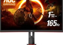 AOC C32G2E 32″ Curved Frameless Gaming Monitor FHD, 1500R Curved VA, 1ms, 165Hz, FreeSync, 3-Year Zero Dead Pixel Policy, Black, E Ecommerce Business Prime HDMI Cable