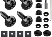 Anti Theft License Plate Screws Kits, Stainless Steel Rustproof Licence Plate Screw Frames Covers, Anti-Rattle Foam Pads and Fasteners Nuts Caps, Mounting Hardware Accessories for Most Cars (Black)