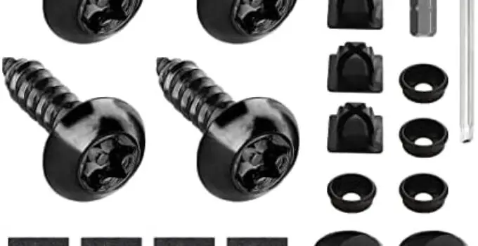 Anti Theft License Plate Screws Kits, Stainless Steel Rustproof Licence Plate Screw Frames Covers, Anti-Rattle Foam Pads and Fasteners Nuts Caps, Mounting Hardware Accessories for Most Cars (Black)
