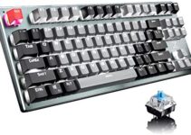 Bluetooth Mechanical Gaming Keyboard with Led Backlit 87 Anti-Ghosting Key Blue Switch Ergonomic Metal Plate Wired/Wireless USB Receiver Rechargeable 3300mAh Battery for Laptop PC Mac Gamer(GrayBlack)