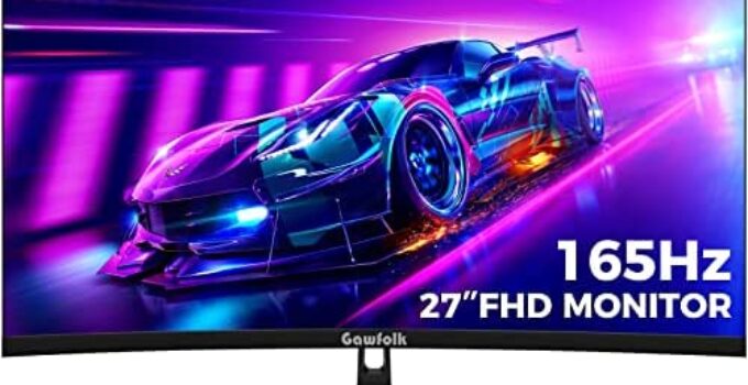 Gawfolk Curved 27 inch Gaming Monitor 165Hz, 144Hz PC Monitor 1ms Full HD 1080P, Frameless 1800R Computer Display with FreeSync & Eye-Care Technology, Support VESA, DP, HDMI Port (Black)