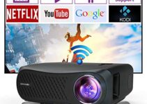 Native 1080p 5G WiFi Bluetooth Projector, 4K Supported 200″ Display, 10000LM Outdoor Movie Projector with Smart Android OS & Wireless Mirroring for Ceiling Home Theater,Phone/TV Stick/DVD/PC/HDMI/USB